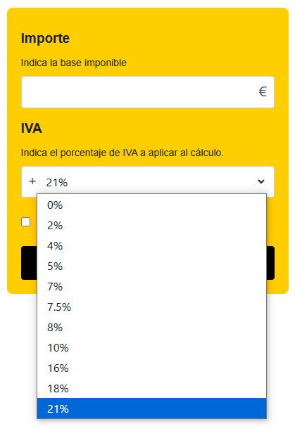 Cálculo retención iva Selecciona el porcentaje para el cálculo retención iva
