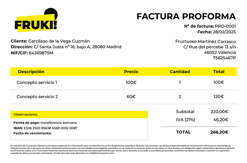 Ejemplo factura proforma Ejemplo de factura proforma