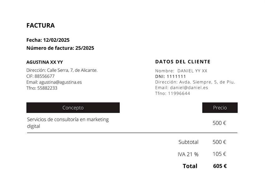 Factura con erratas Factura con erratas a rectificar