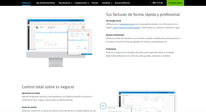 a3factura Vista de la web de la plataforma a3factura