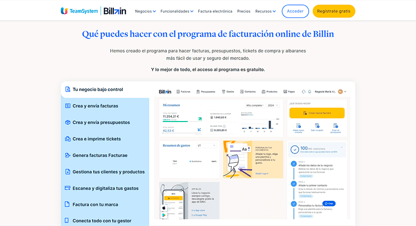 Billin Captura del programa de facturación Billin y sus opciones