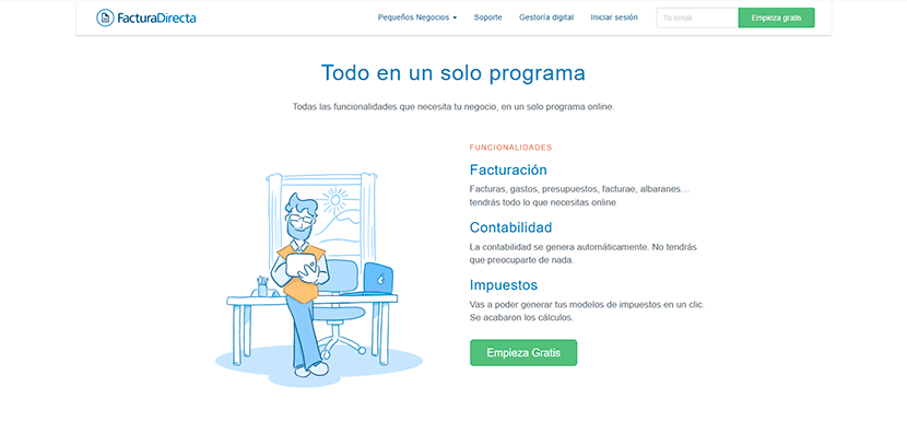 FacturaDirecta Vista de la web del programa para facturar FacturaDirecta