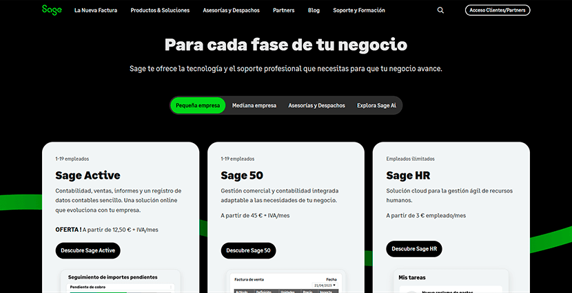 Sage Vista del programa de facturación Sage y sus opciones
